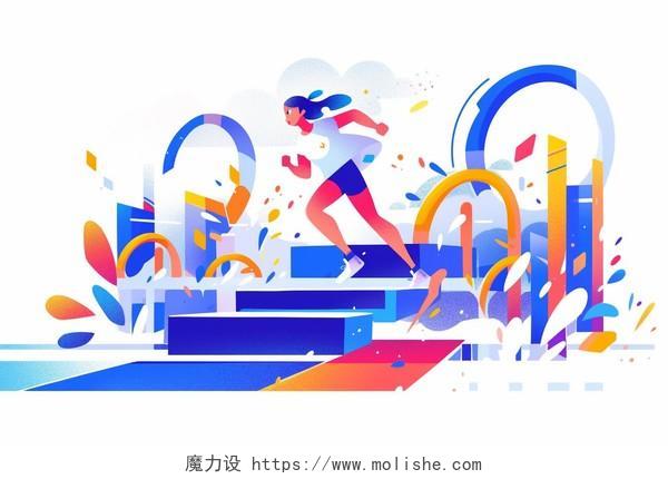 跑步的女运动员扁平AI插画